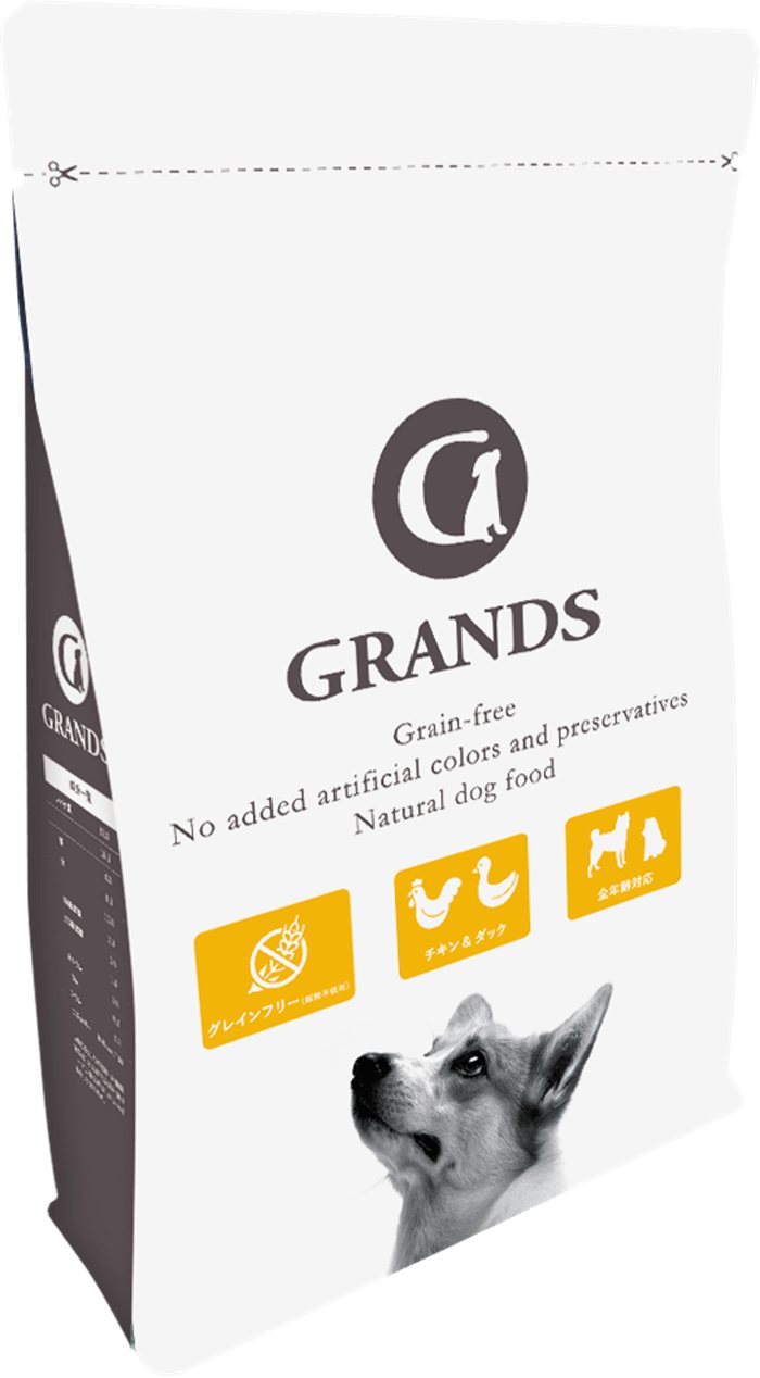 GRANDS（グランツ）公式ドッグフードの商品ページ。チキンとフィッシュのラインナップが紹介されている